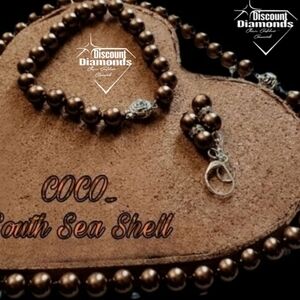 South Sea Coffee Brown Shell Pearls 10mm 4 Pc. Necklace, Bracelet, & Earrings